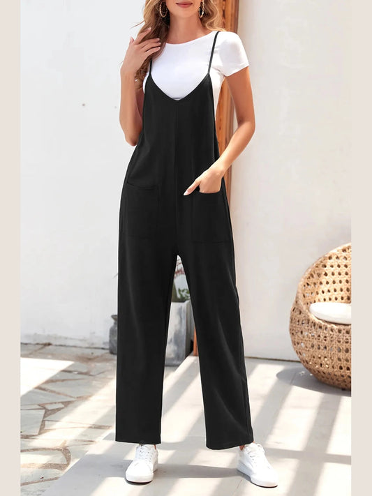 Pocketed Spaghetti Strap Wide Leg Jumpsuit Trendsi