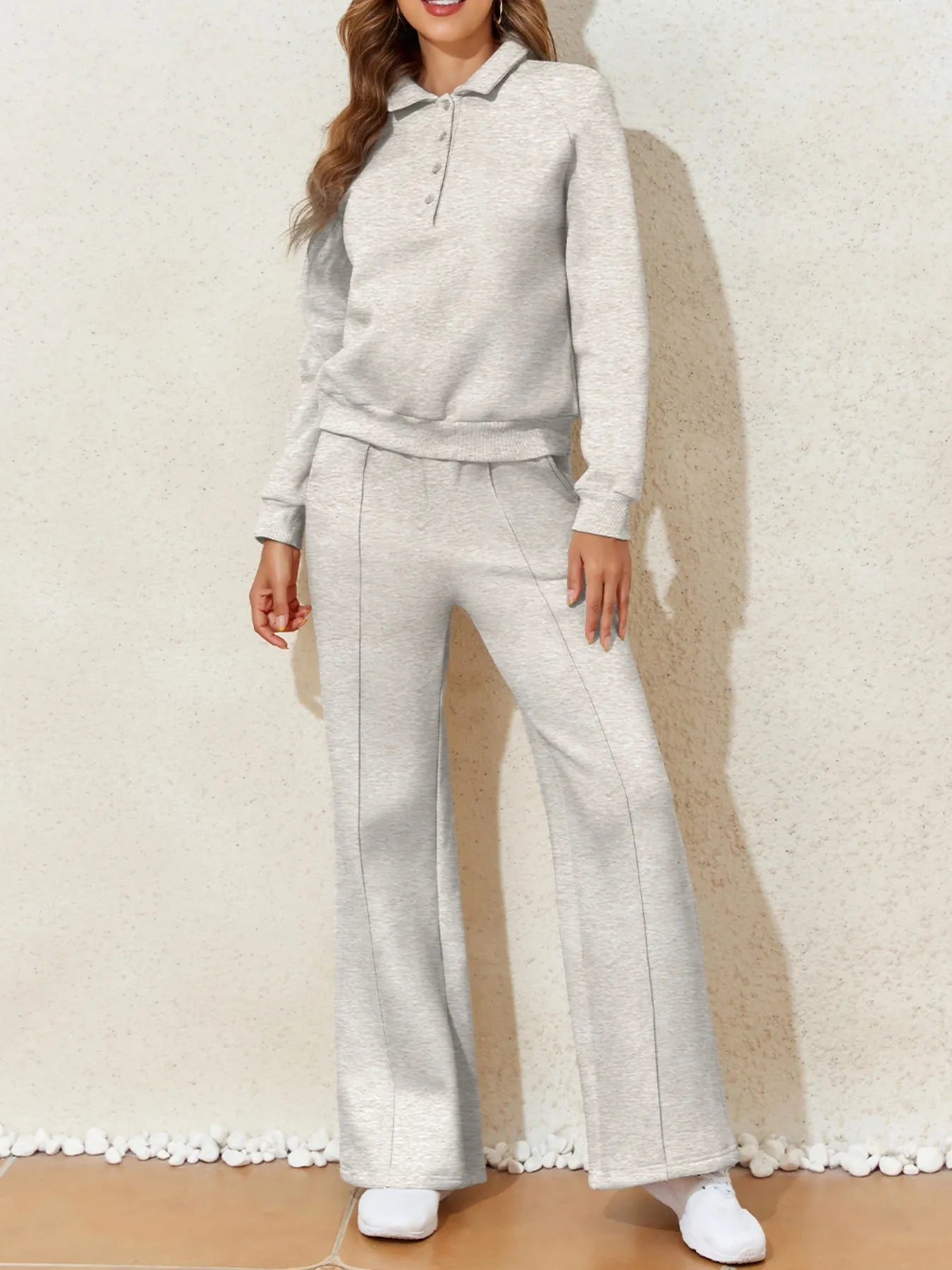 Collared Sweatshirt and High Waist Pants Active Set nicholesgifts