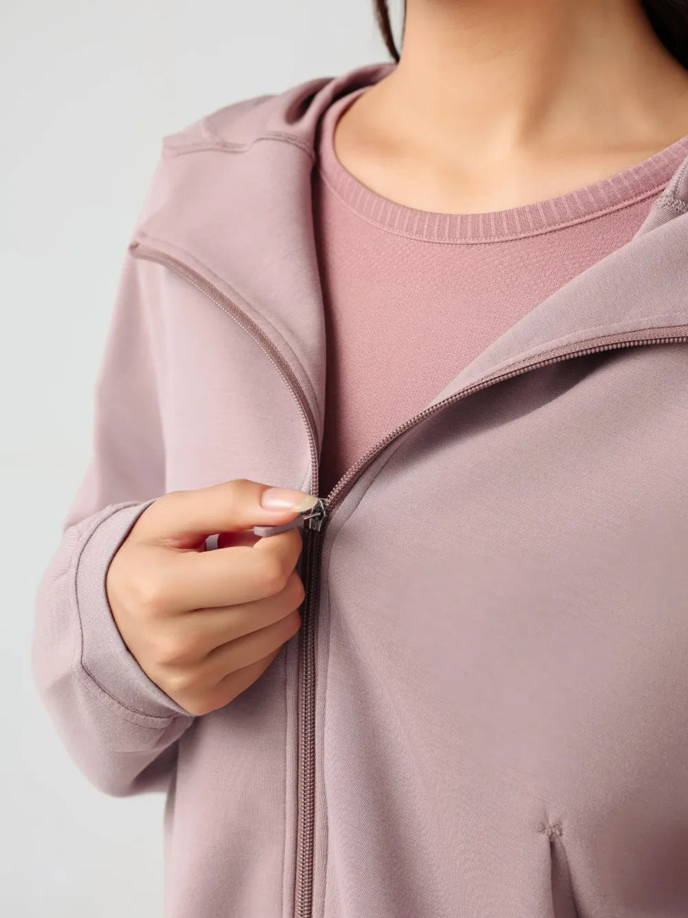 Millennia Zip Up Dropped Shouder Active Hooded nicholesgifts