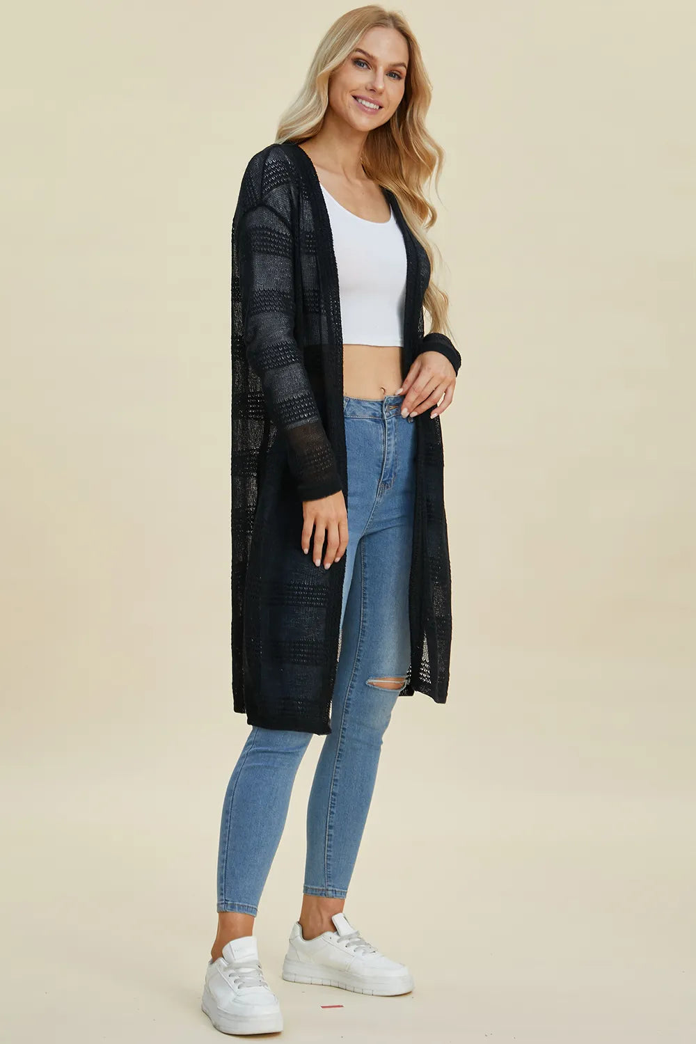 Double Take Full Size Open Front Longline Cardigan NicholesGifts