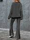 Contrast Round Neck Long Sleeve Top and Bootcut Pants Set nicholesgifts