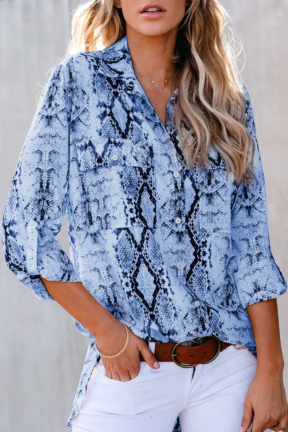 Pockted Printed Button Up Shirt nicholesgifts