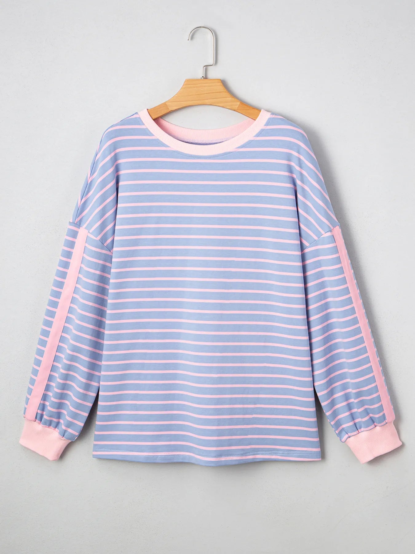 Stripe Oversize Contrast Trim Drop Shoulder Sweatshirt
