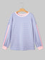 Women Stripe Oversize Contrast Trim Drop Shoulder Sweatshirt nicholesgifts