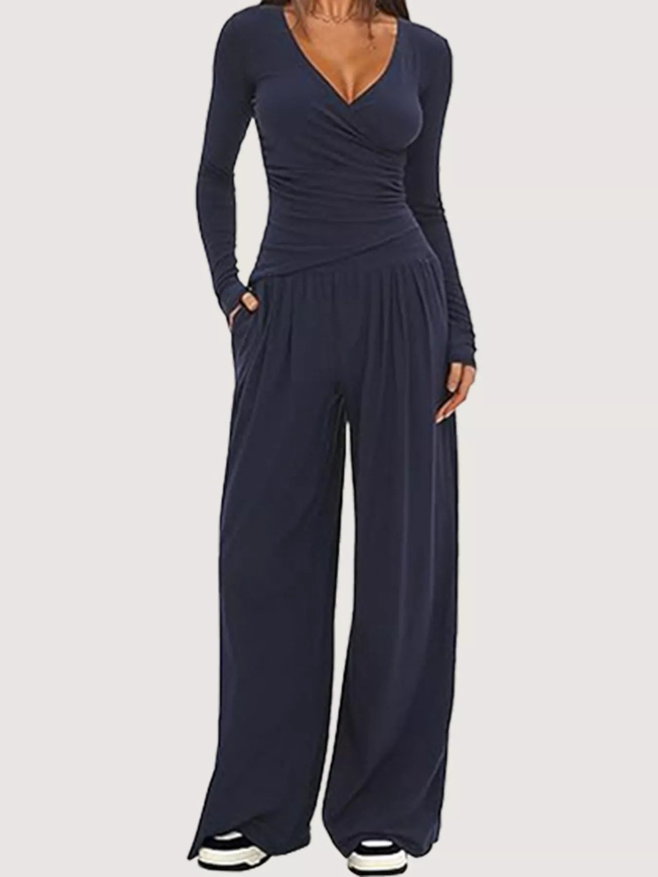 Casual Long Sleeve Top and Wide Leg Pants Set nicholesgifts