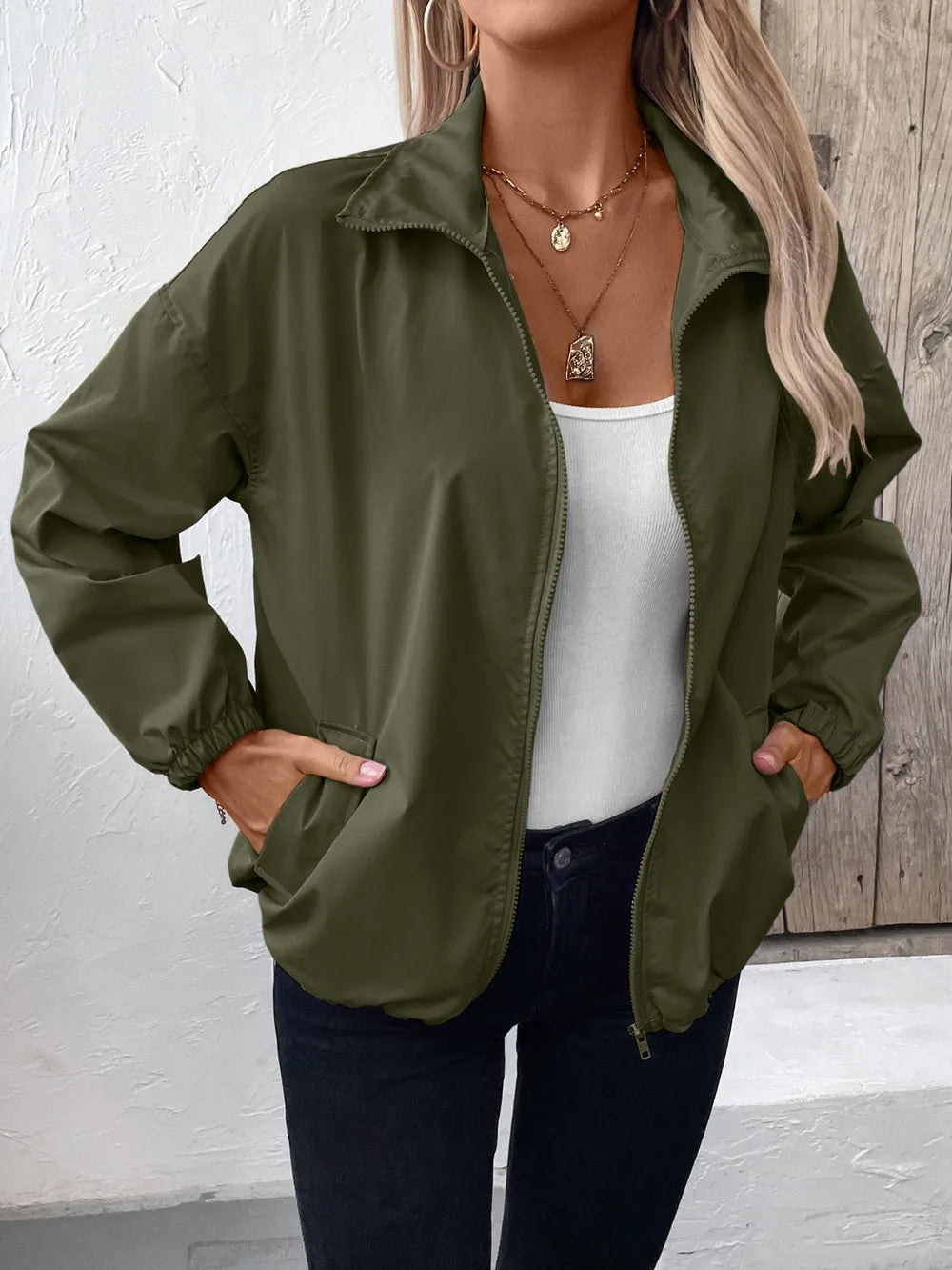 Ivy Lane Pocketed Zip Up Long Sleeve Jacket nicholesgifts