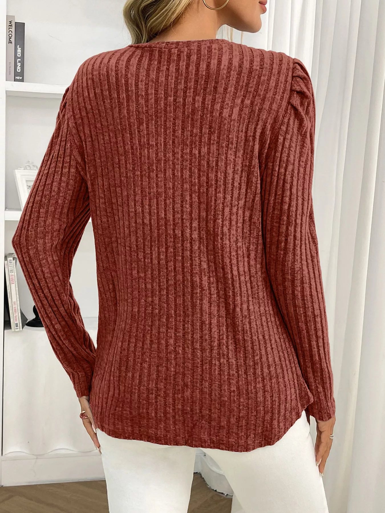 Round Neck Puff Sleeve T-Shirt Trendsi