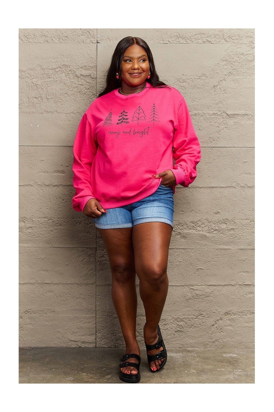 Simply Love Full Size MERRY AND BRIGHT Graphic Sweatshirt nicholesgifts