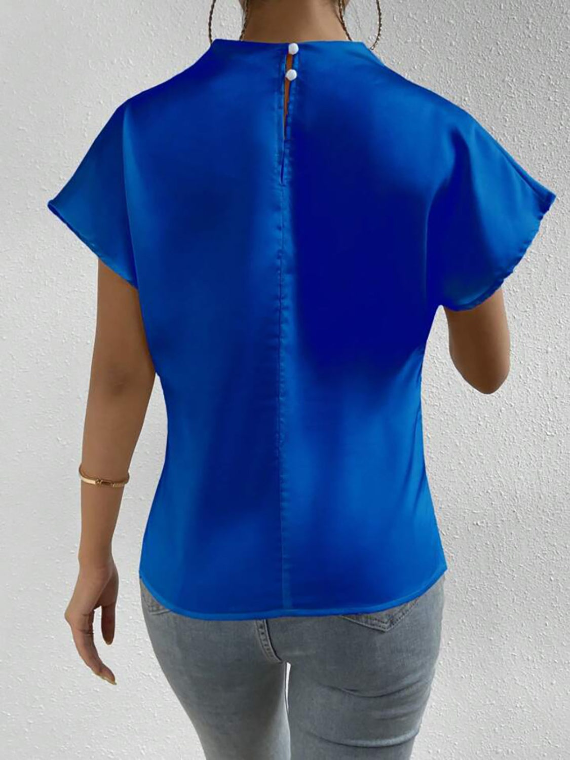 Women Ruched Mock Neck Short Sleeve Blouse nicholesgifts