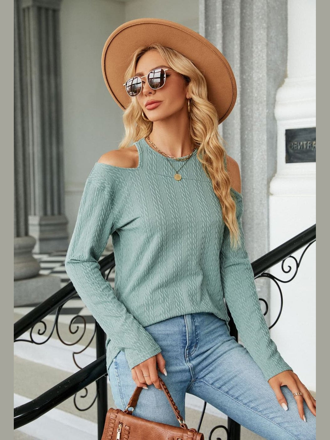 Dropped Shoulder Long Sleeve Blouse nicholesgifts