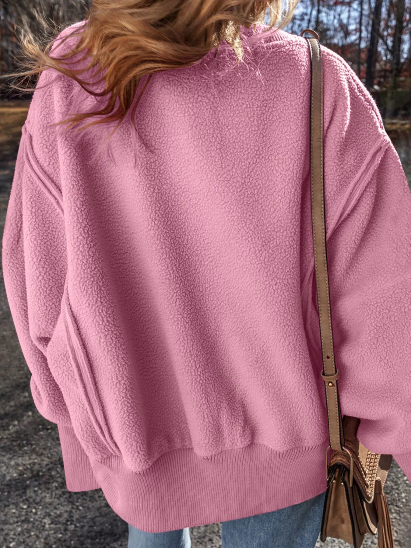 Round Neck Dropped Shoulder Sweatshirt Trendsi