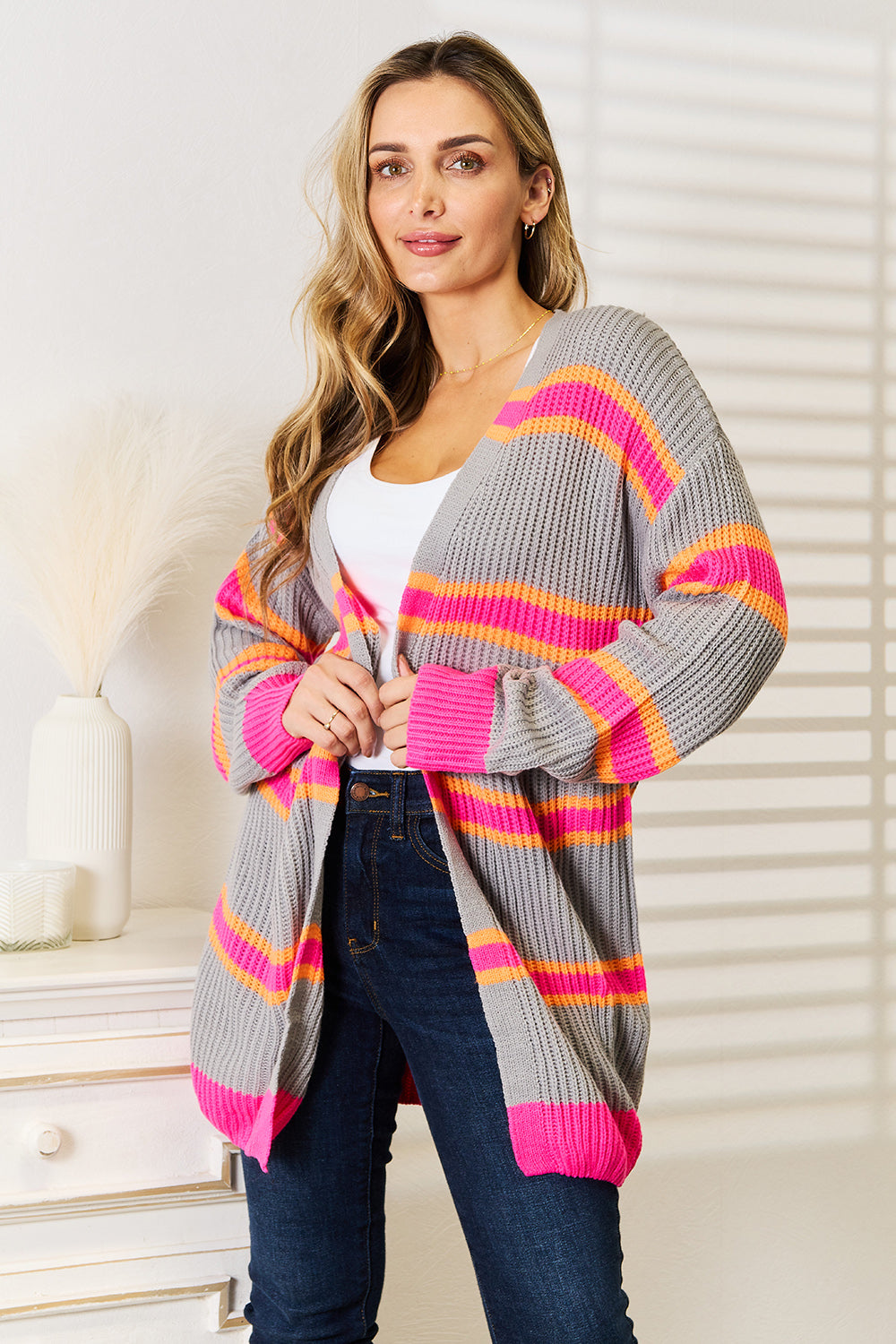 Woven Right Ribbed Long Sleeve Cardigan nicholesgifts