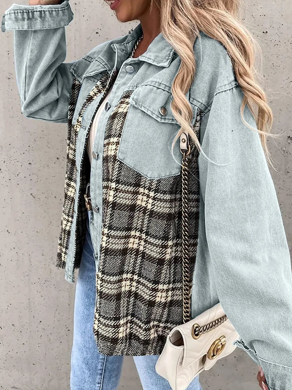 Plaid Button Up Dropped Shoulder Jacket nicholesgifts
