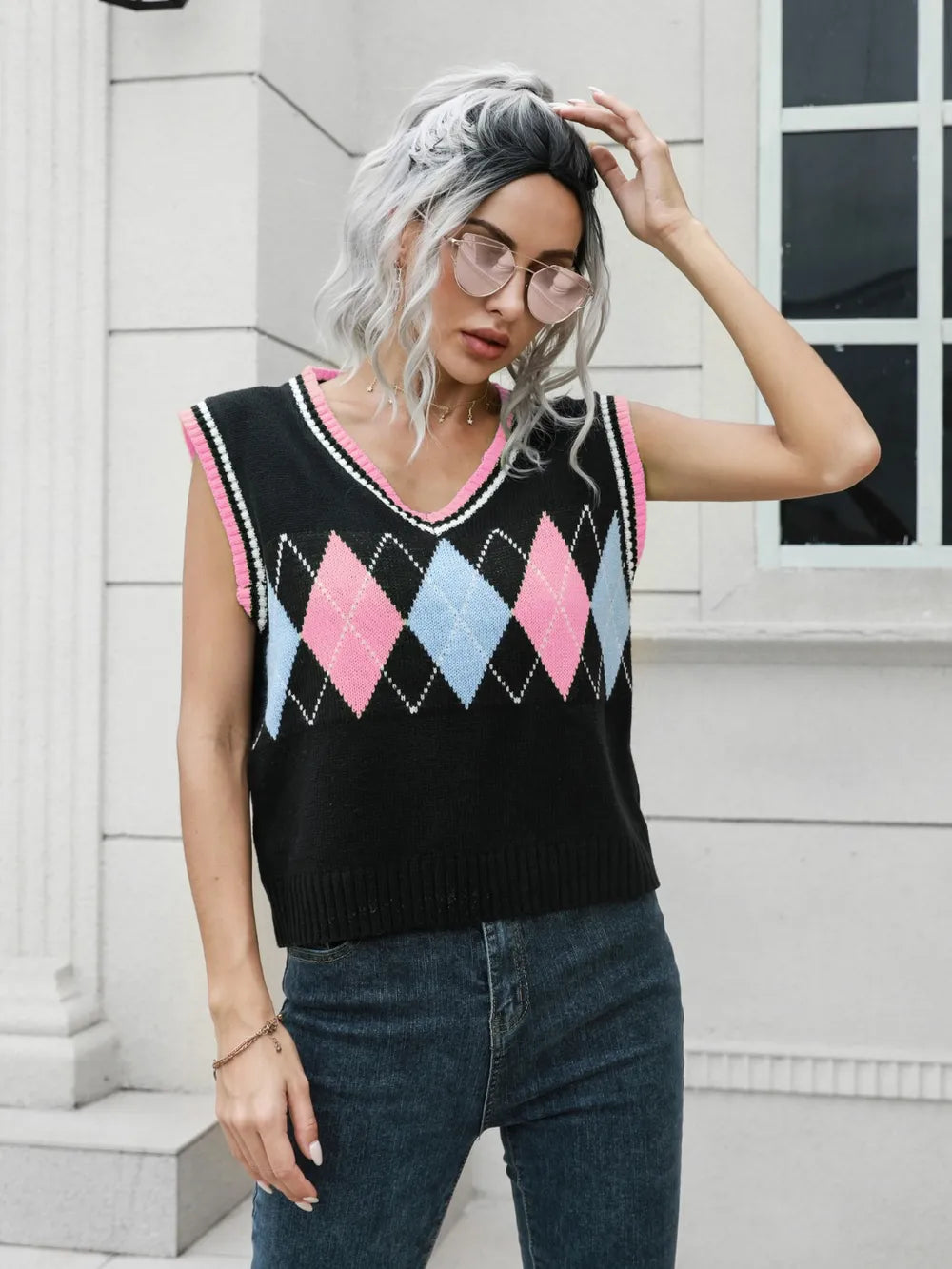 Geometric V-Neck Sweater Vest nicholesgifts