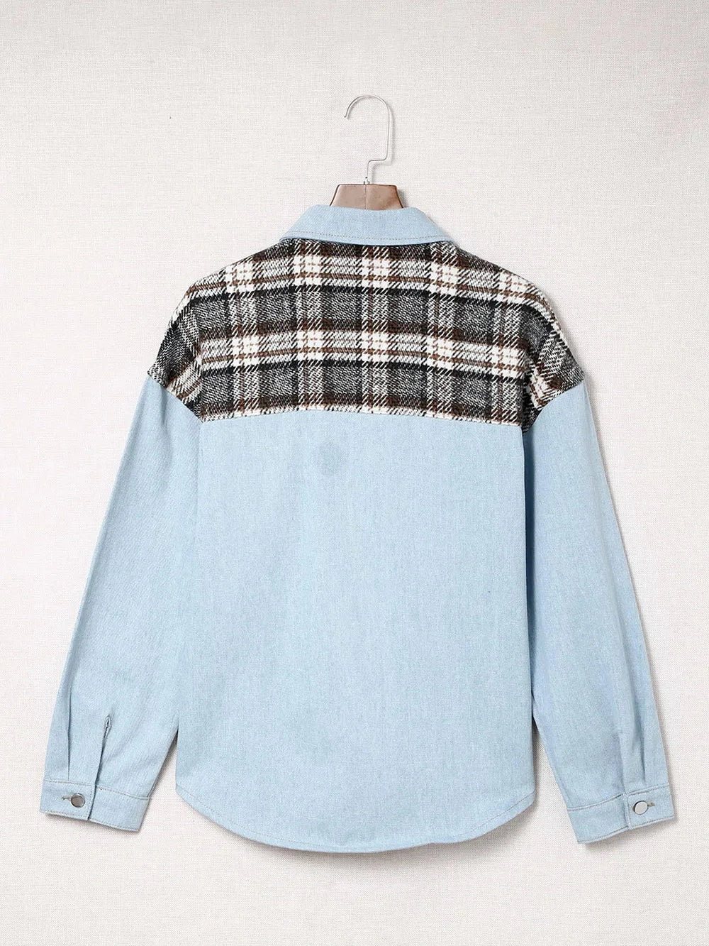 Plaid Pocketed Button Up Denim Jacket nicholesgifts