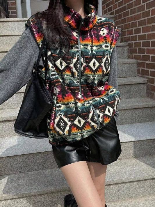 Geometric Fleece Vest Coat nicholesgifts
