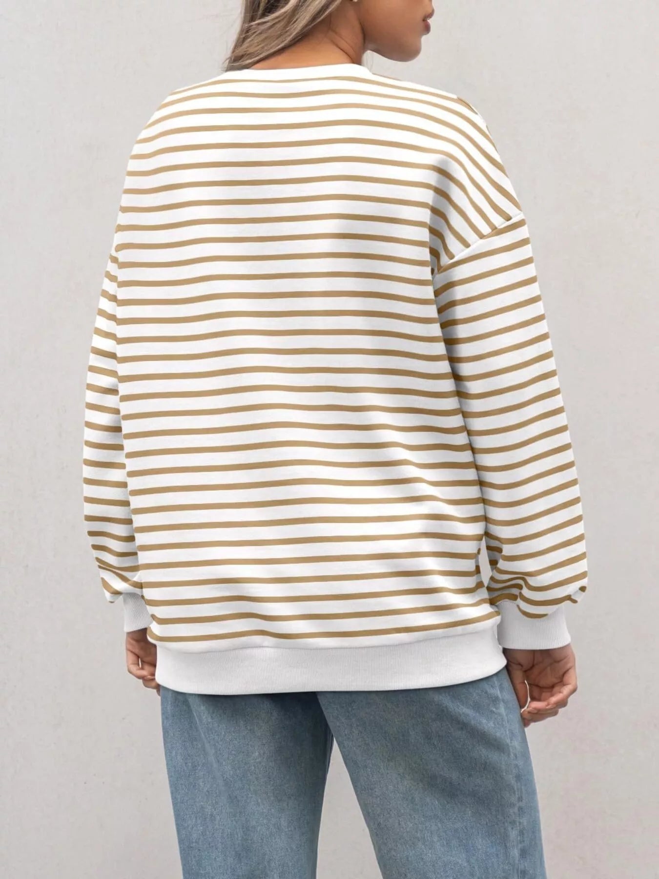 Striped Round Neck Oversized Casual Sweatshirt Trendsi