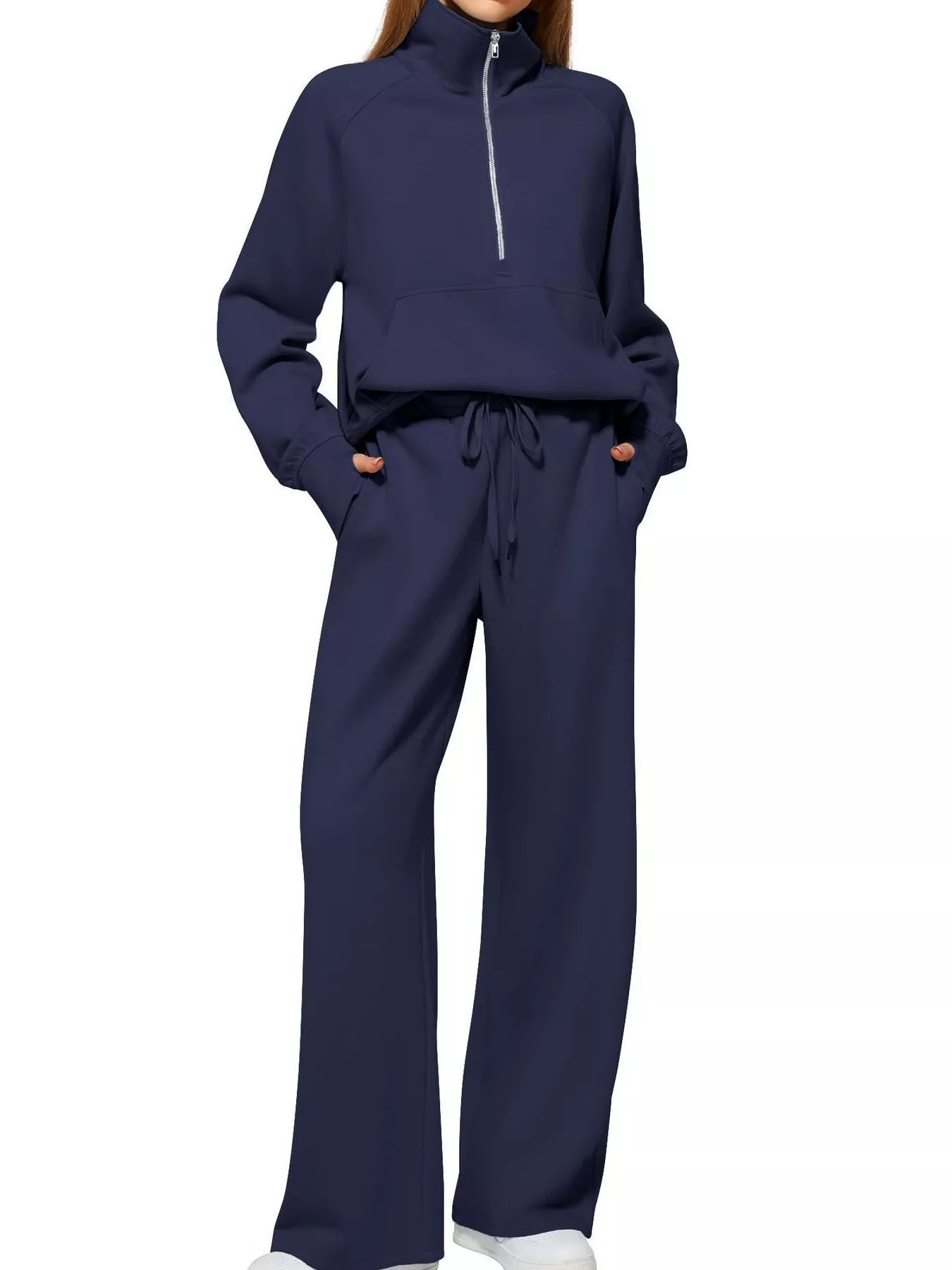 Full Size Half-Zip Sweatshirt and Wide-Leg Pants Set Plus Size Trendsi