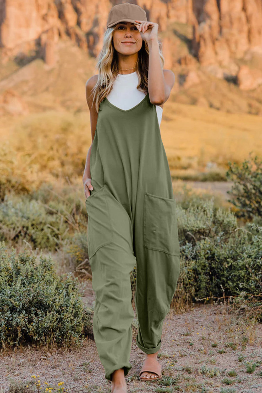 Double Take Full Size V-Neck Sleeveless Jumpsuit with Pockets nicholesgifts