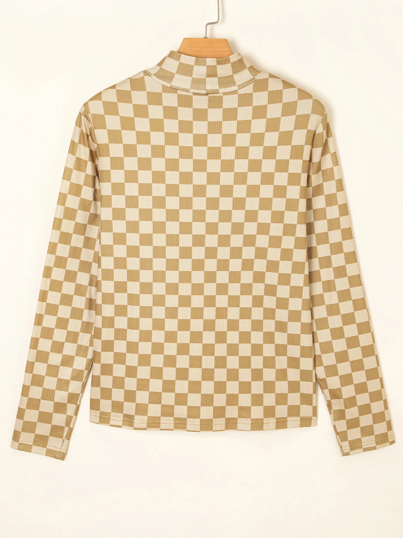 Check Pattern Turtleneck Slim Long Sleeve Tee Trendsi