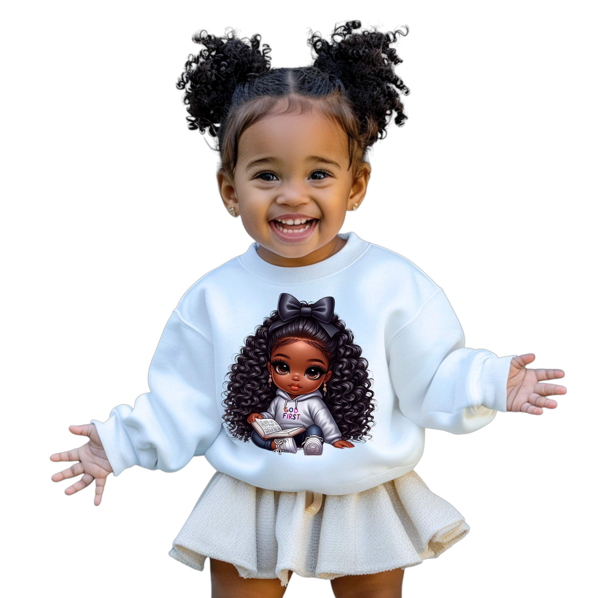 NicholesGifts African American Toddler Girls God First Youth Crewneck Sweatshirt NicholesGifts