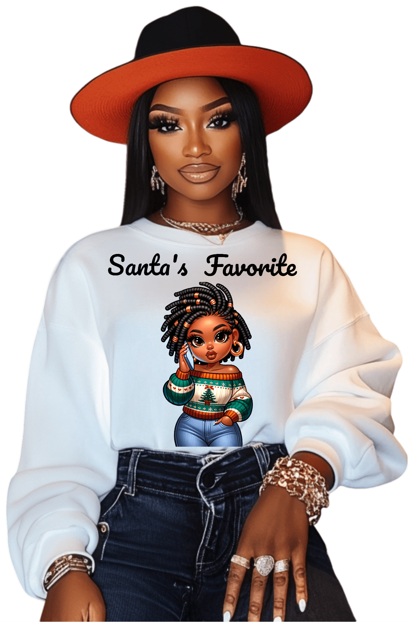 NicholesGifts African American Women Santa's Favorite Crewneck Christmas Sweatshirt NicholesGifts