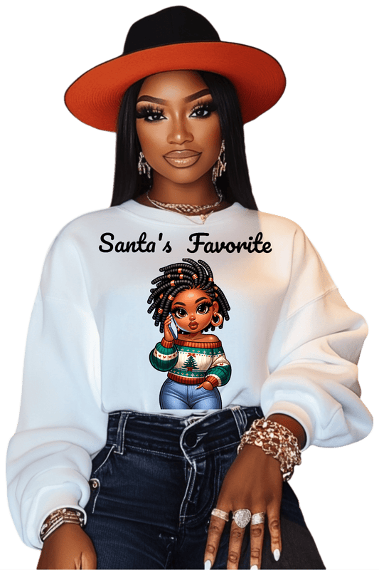 African American Women Santa's Favorite Crewneck Christmas Sweatshirt