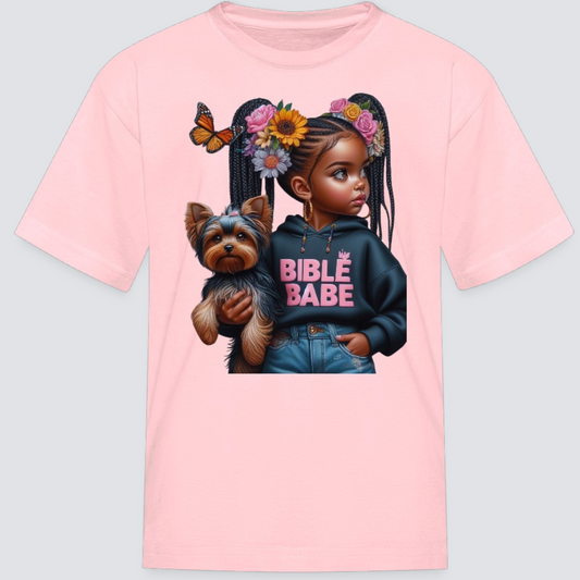 African American Girls Bible Babe with Dog Short Sleeve T-Shirt NicholesGifts