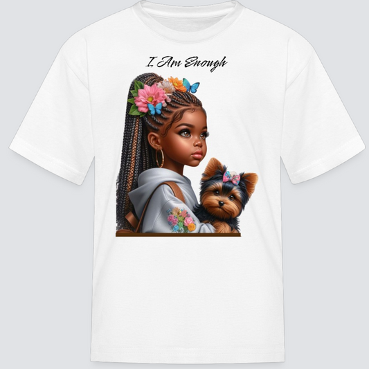 African American Girls I Am Enough with a Puppy Short Sleeve T-Shirt NicholesGifts