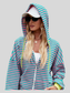 Women Drawstring Striped Zip Up Long Sleeve Hoodie nicholesgifts