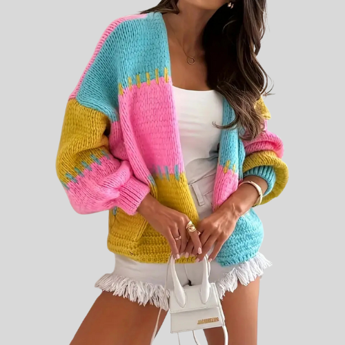 Women Color Block Drop Shoulder Cardigan NicholesGifts