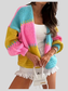 Women Color Block Drop Shoulder Cardigan Sweater NicholesGifts