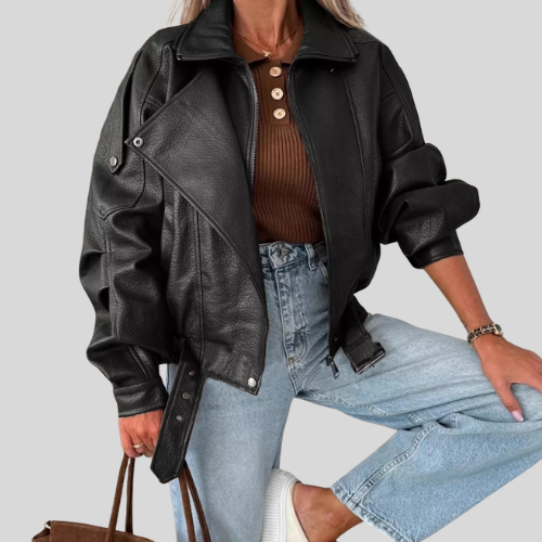 Women Leather Zip Up Jacket NicholesGifts