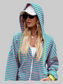 Women Drawstring Striped Zip Up Long Sleeve Hoodie nicholesgifts