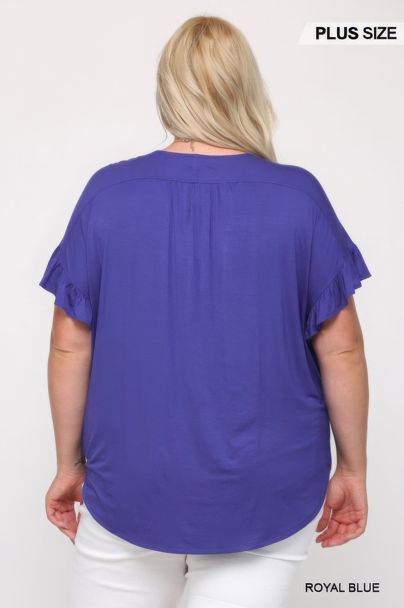 NicholesGifts Plus Size Women Solid Purple Knit Surplice Top With Ruffle Sleeve NicholesGifts