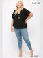 Plus Size Women Solid Black Knit Surplice Top With Ruffle Sleeve nicholesgifts