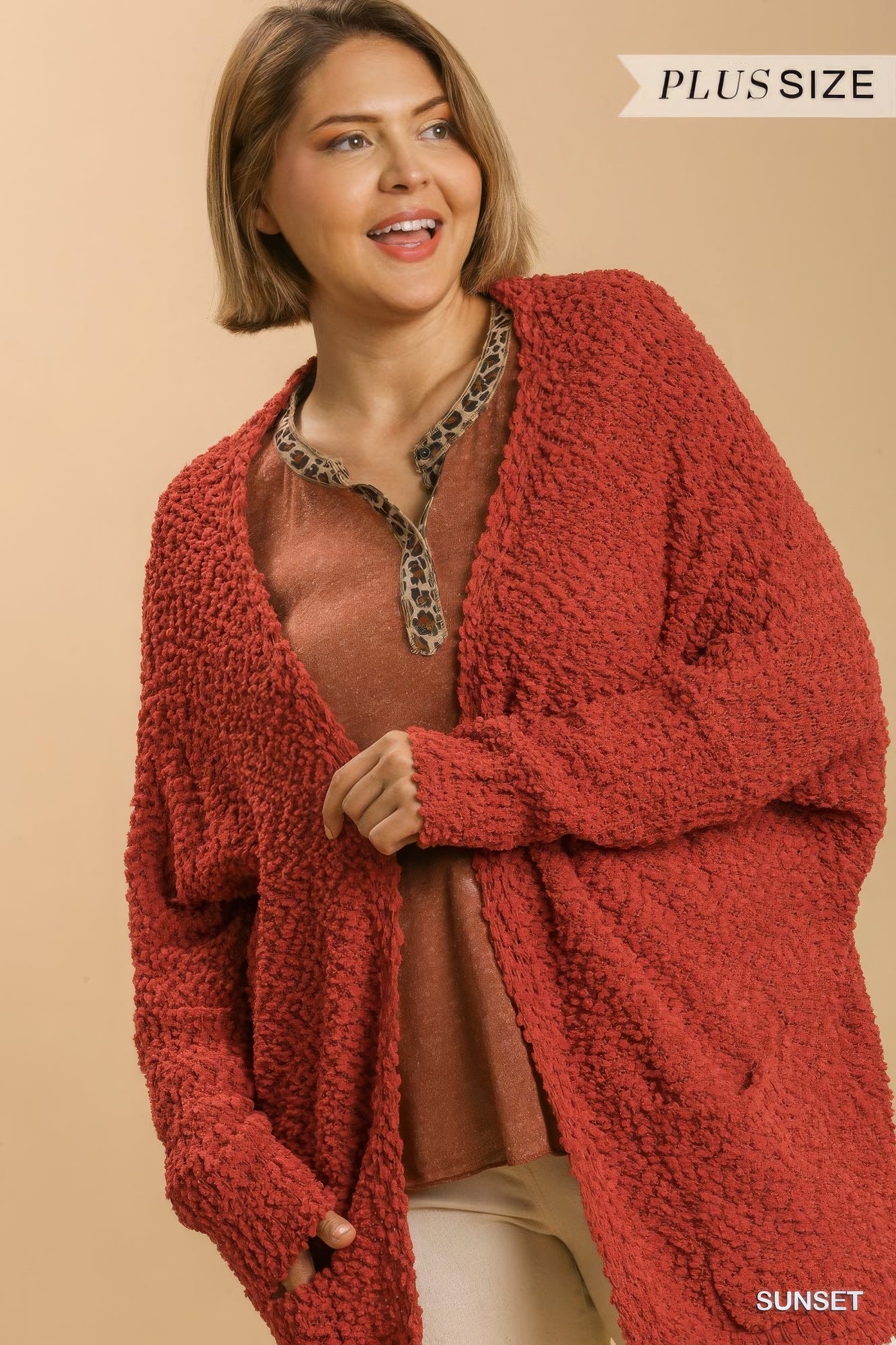 NicholesGifts Plus Size Women Open Front Oversized Cardigan Sweater With Pockets NicholesGifts