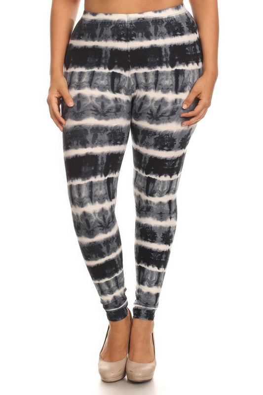 Plus Size Tie Dye Print, Full Length Leggings In A Fitted Style With A Banded High Waist NicholesGifts