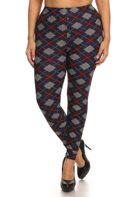 NicholesGifts Women Plus Size Plaid Graphic Printed Knit Legging With Elastic Waist Detail NicholesGifts