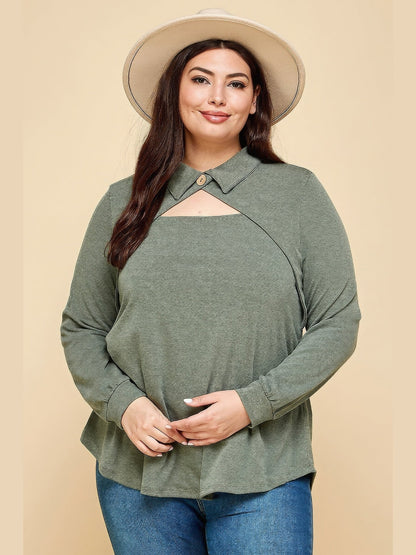 Plus Size Solid Long Sleeve Fashion Top nicholesgifts