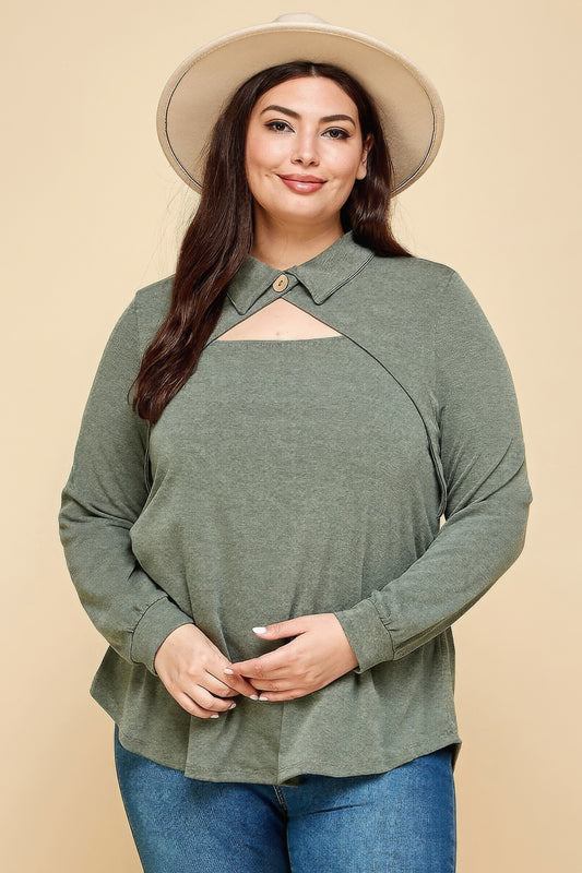 Plus Size Solid Long Sleeve Fashion Top NicholesGifts