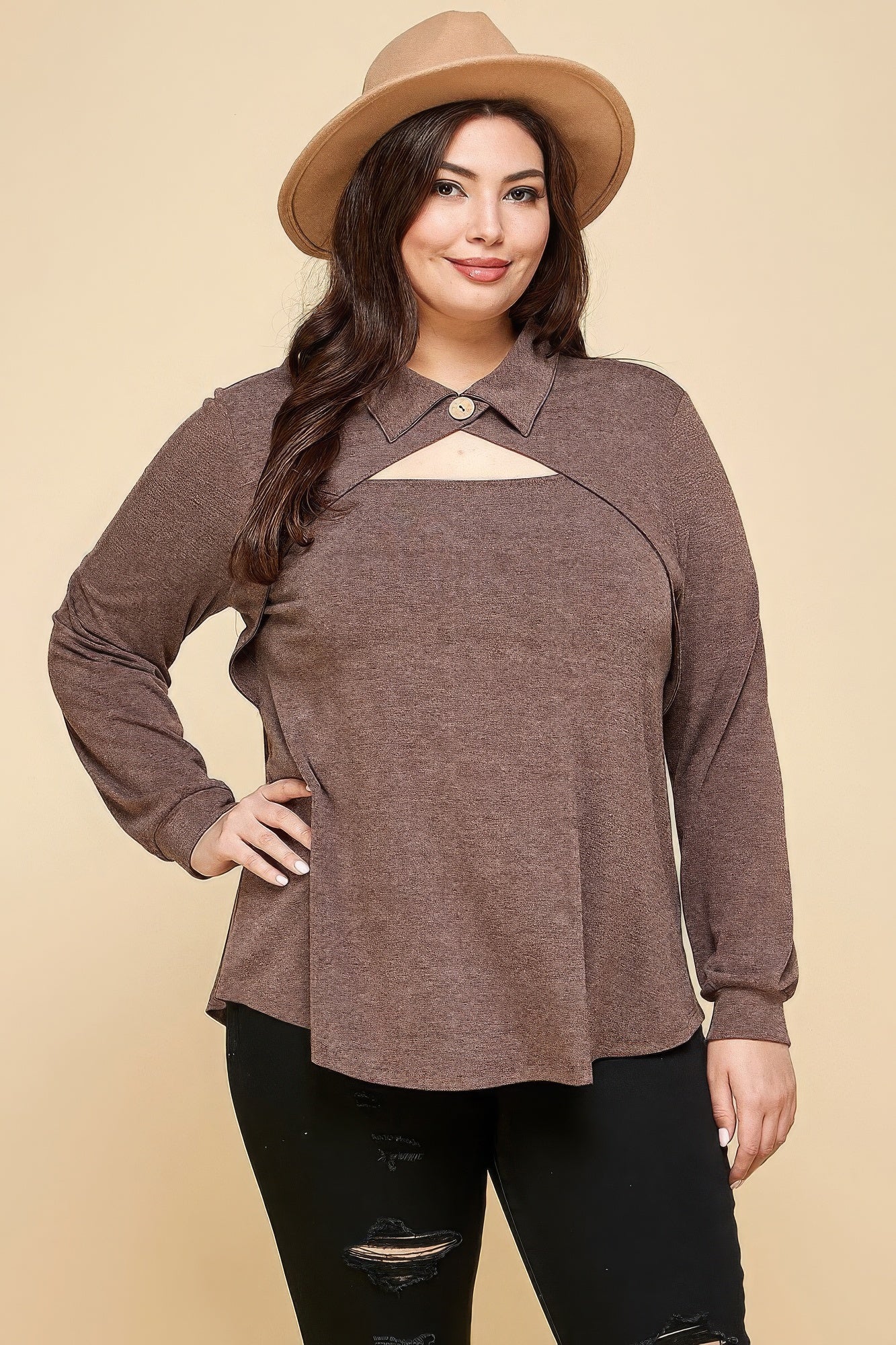 Plus Size Solid Long Sleeve Fashion Top NicholesGifts