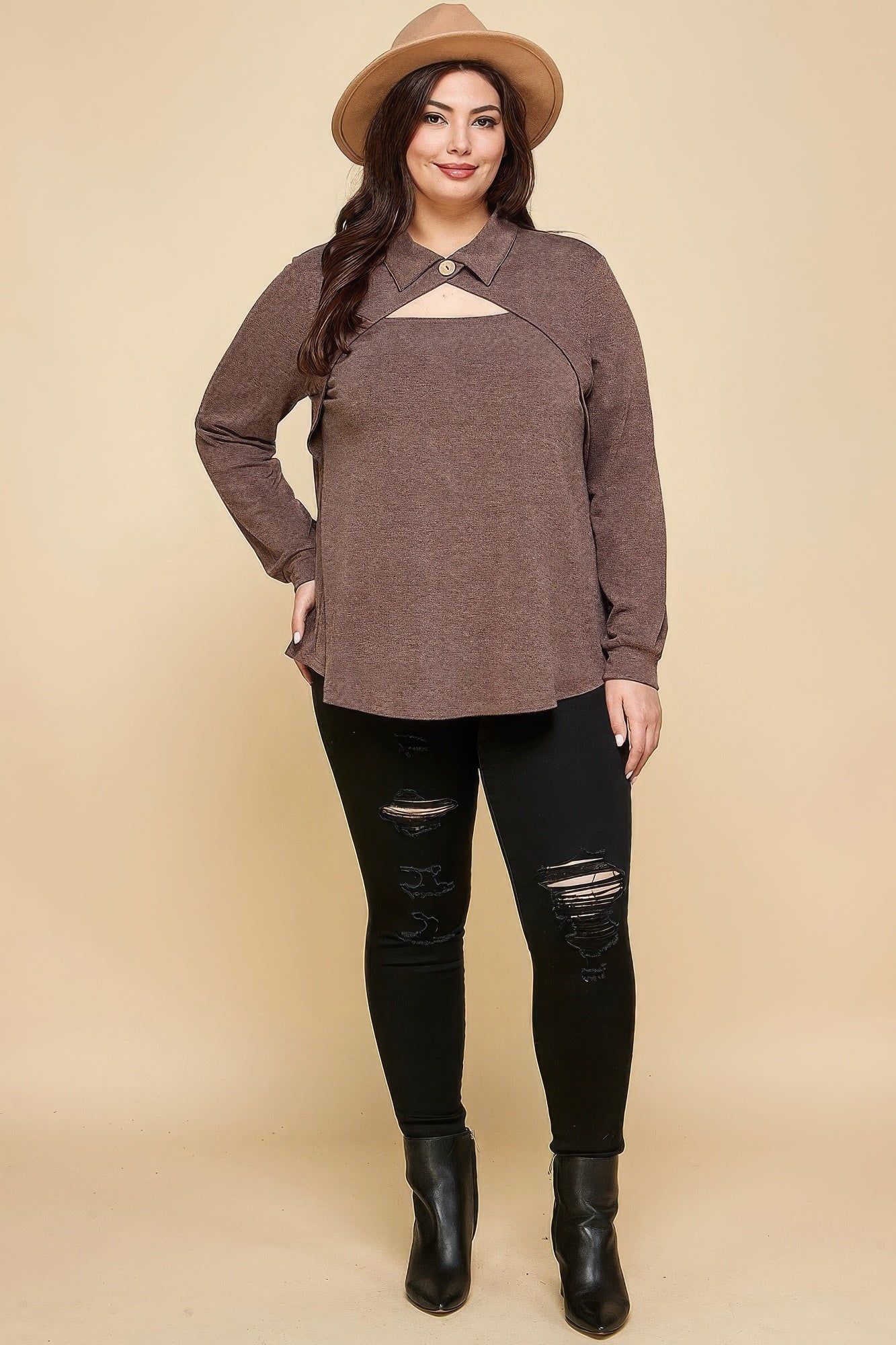 Plus Size Solid Long Sleeve Fashion Top NicholesGifts