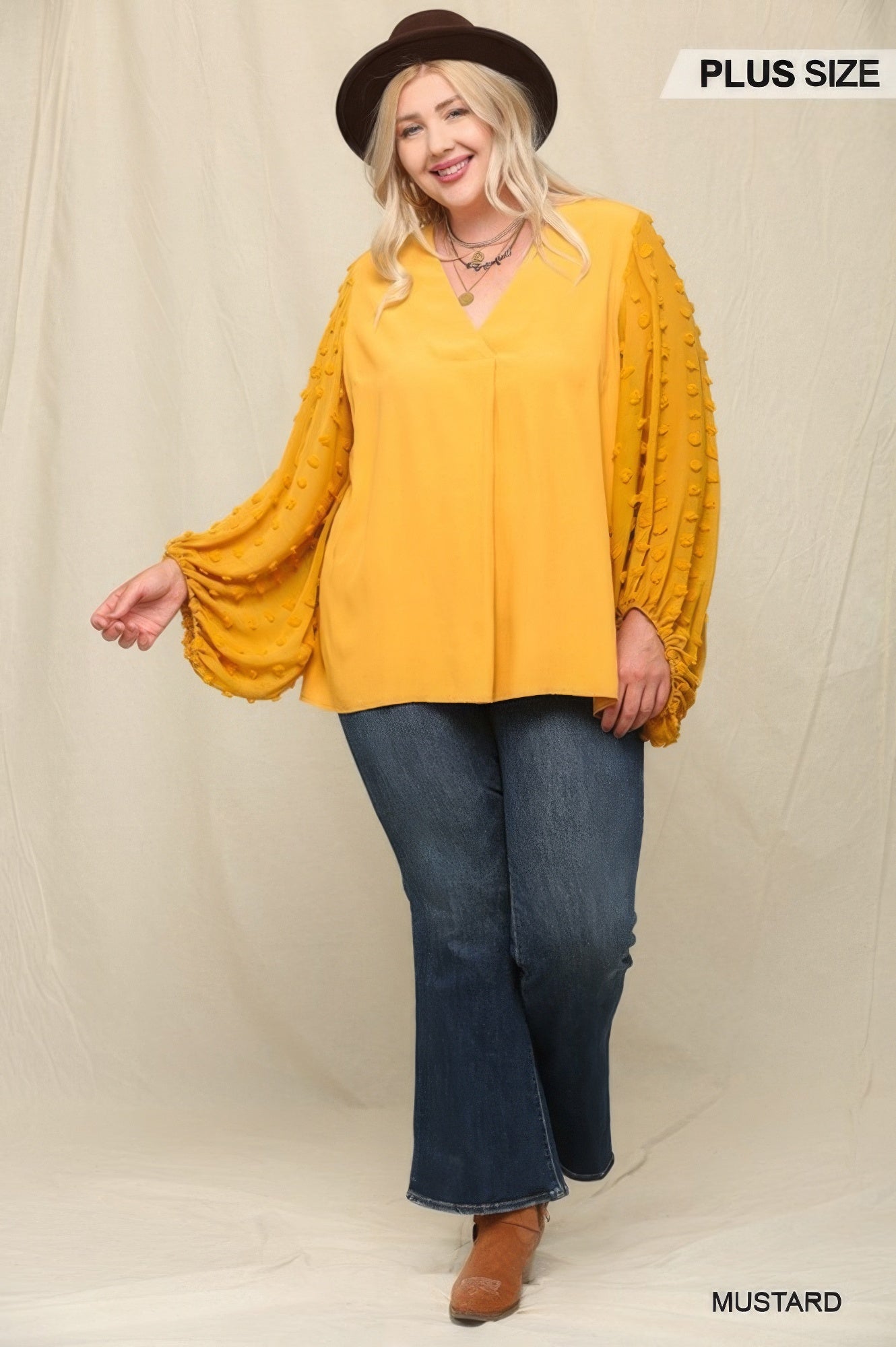 Woven And Textured Chiffon Top With Voluminous Sheer Sleeves NicholeGifts