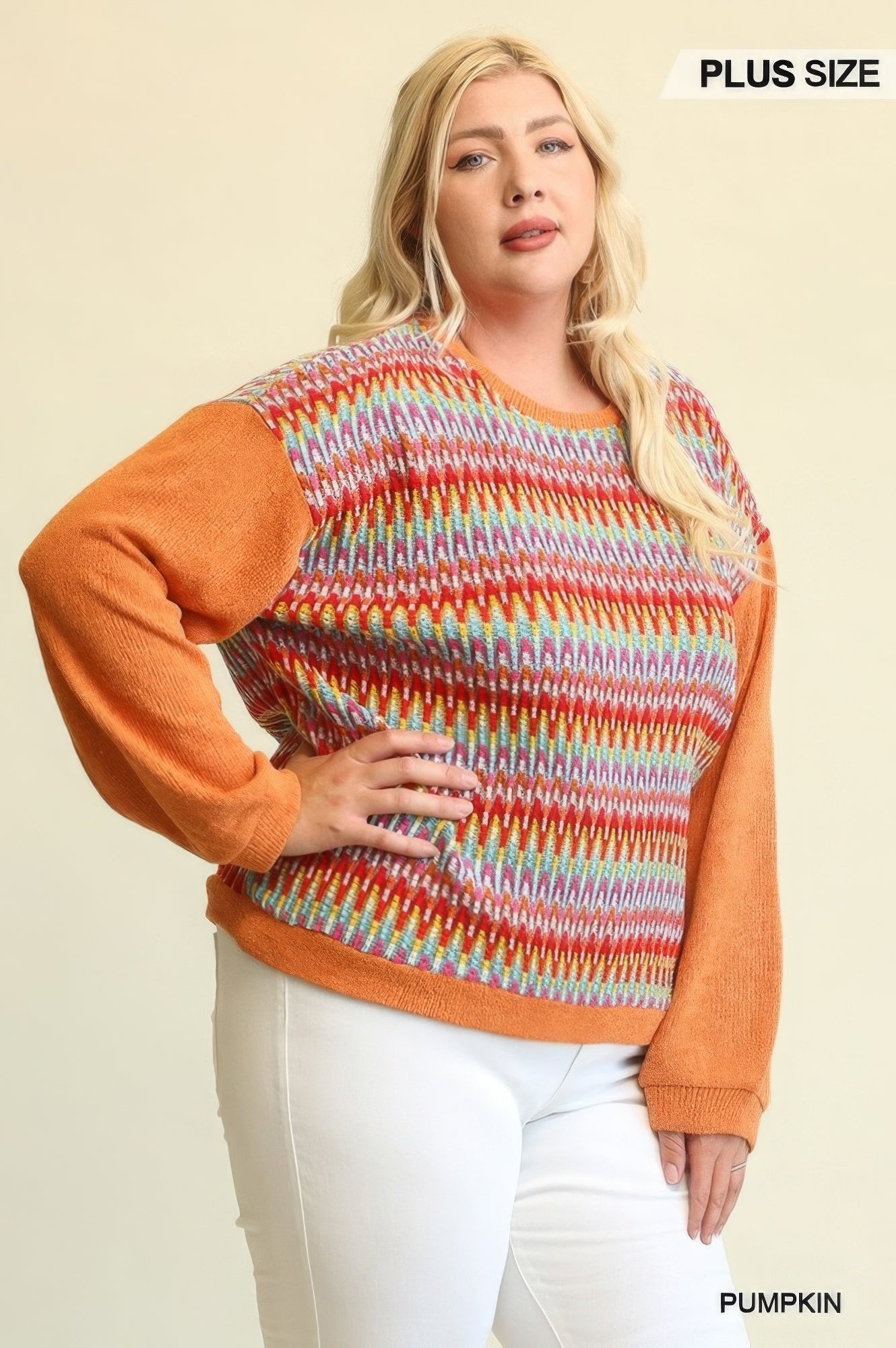 Plus Size Women Novelty Knit And Solid Knit Mixed Loose Top With Drop Down Shoulder NicholesGifts