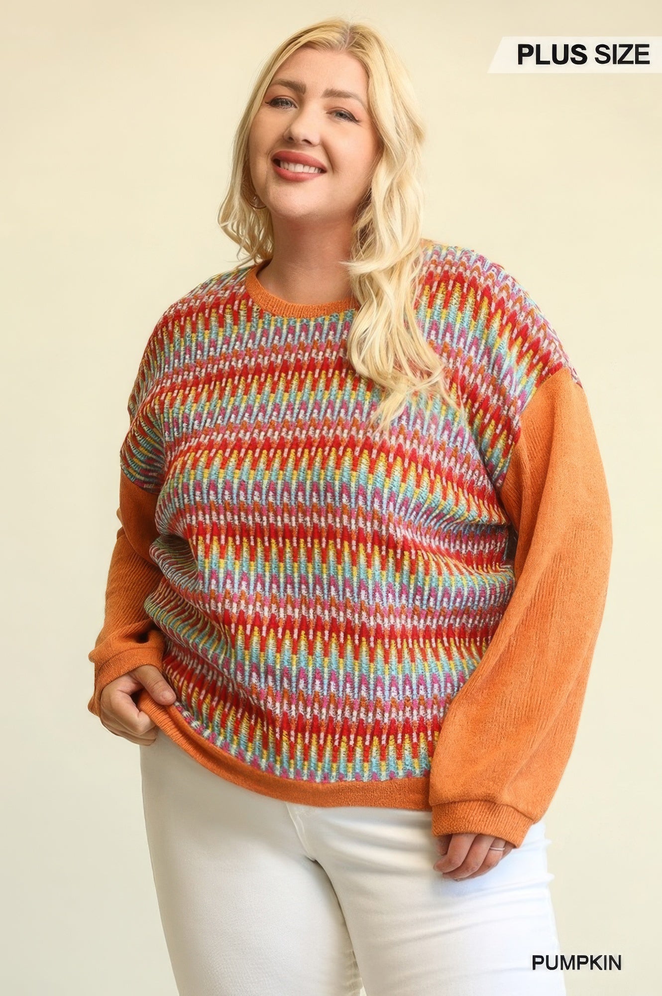 Plus Size Women Novelty Knit And Solid Knit Mixed Loose Top With Drop Down Shoulder NicholesGifts