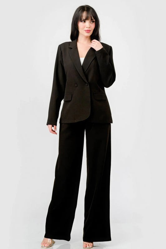 Women Luxe Stretch Woven Loose Fit Blazer And Wide Legs Pants Semi Formal Set NicholesGifts