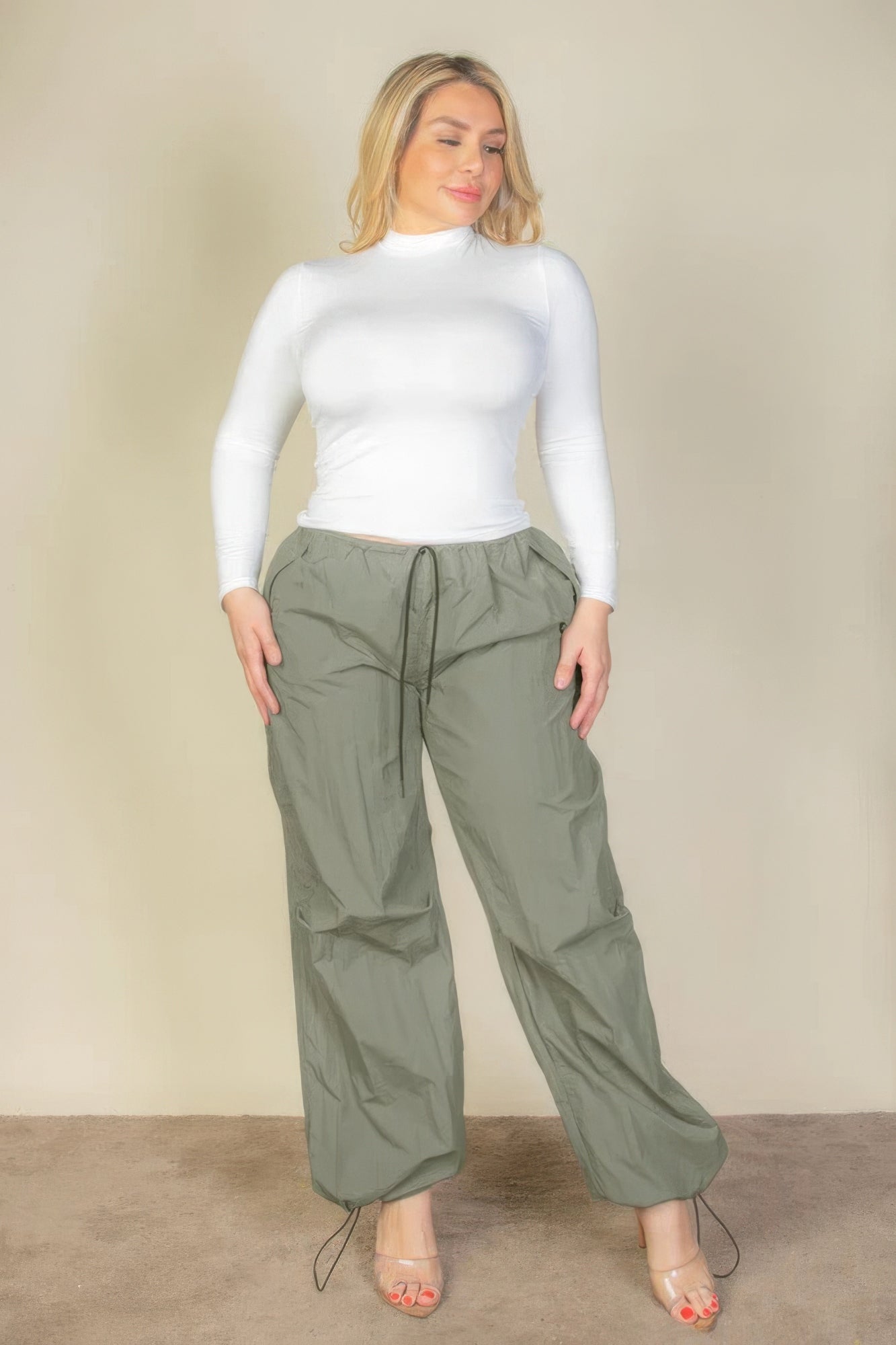 Plus Size Drawstring Waist Parachute Pants - NicholesGifts