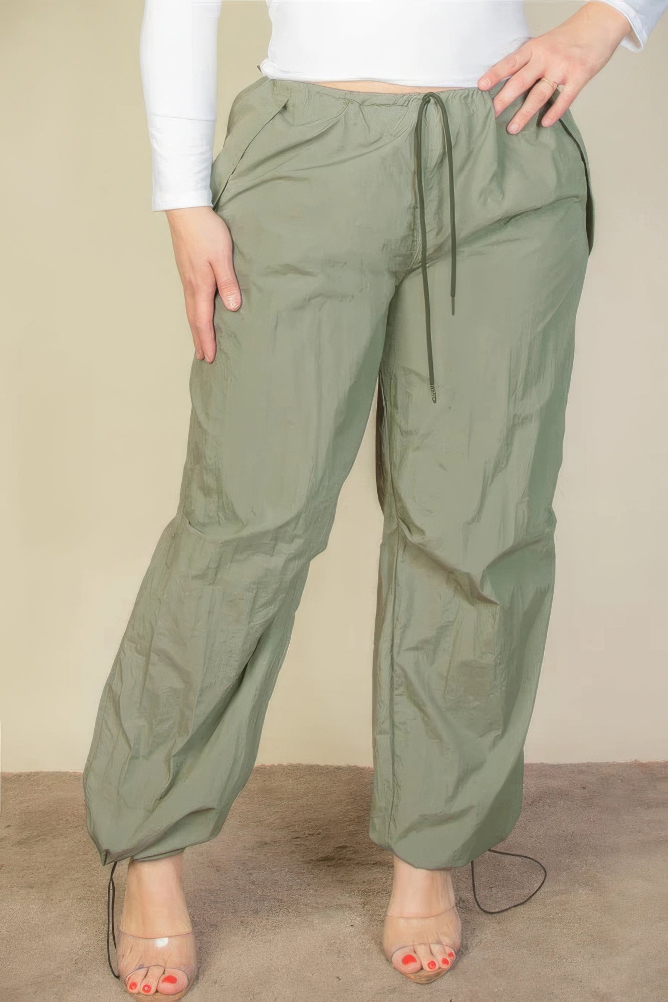 Plus Size Drawstring Waist Parachute Pants - NicholesGifts