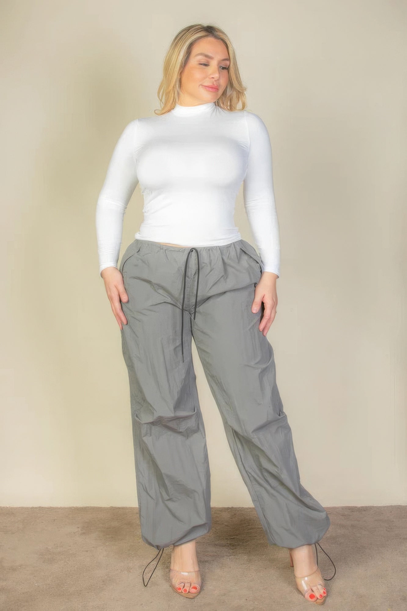 Plus Size Drawstring Waist Parachute Pants - NicholesGifts